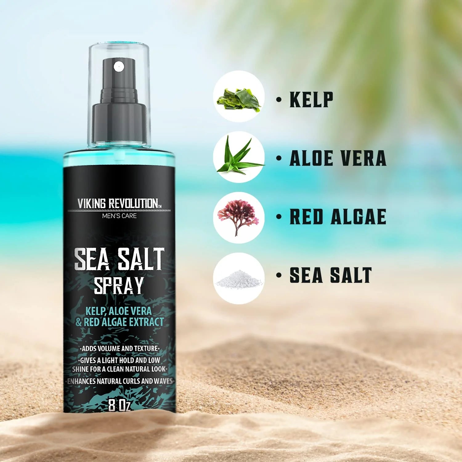 Sea Salt Spray for Hair Men - Hair Texturizing Spray with Kelp, Aloe Vera and Red Algae Extract - Surf Spray to Add Volume and Texture Sea Salt Spray for Men Beach Hair Spray - 8Oz