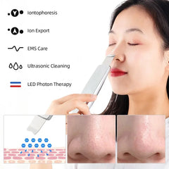 Ultrasonic Face Scrubber Beauty Red&Blue Light LED Photon Therapy EMS Facial Peeling Ion Pore Clean Remove Blackhead Exfoliation