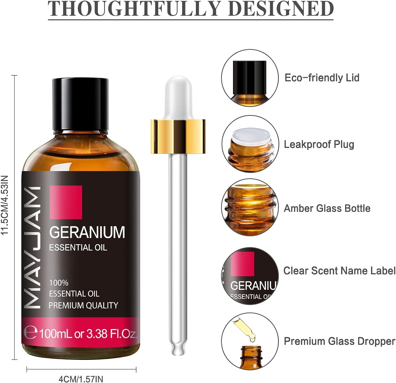 Geranium Essential Oil,  Pure Essential Oils for Diffusers, Massage, Geranium Oil for Soap Candle Making, Huge 3.38FL.OZ Bottle