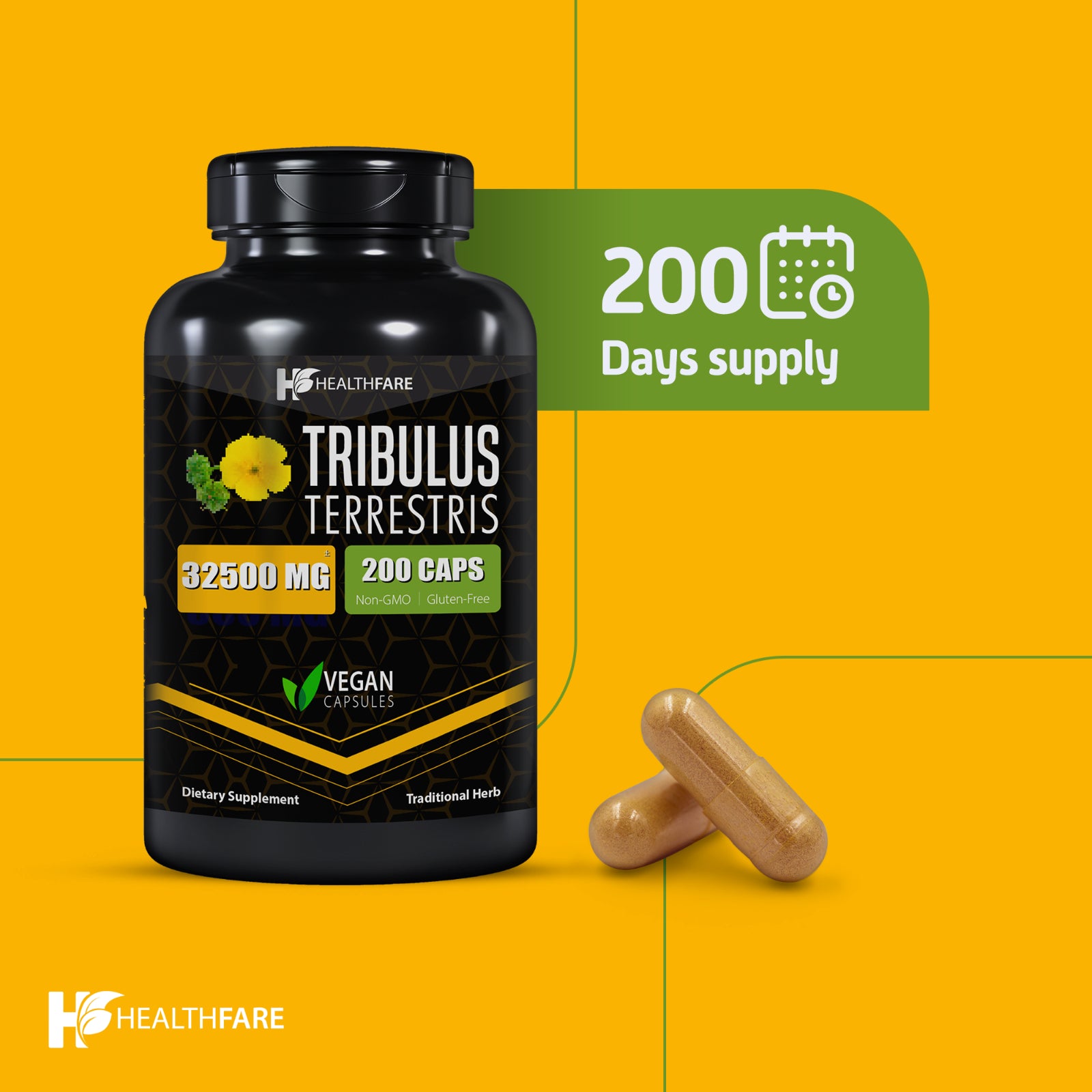 Healthfare Tribulus Terrestris 32,500Mg 200 Caps High Potency Herbal Supplements