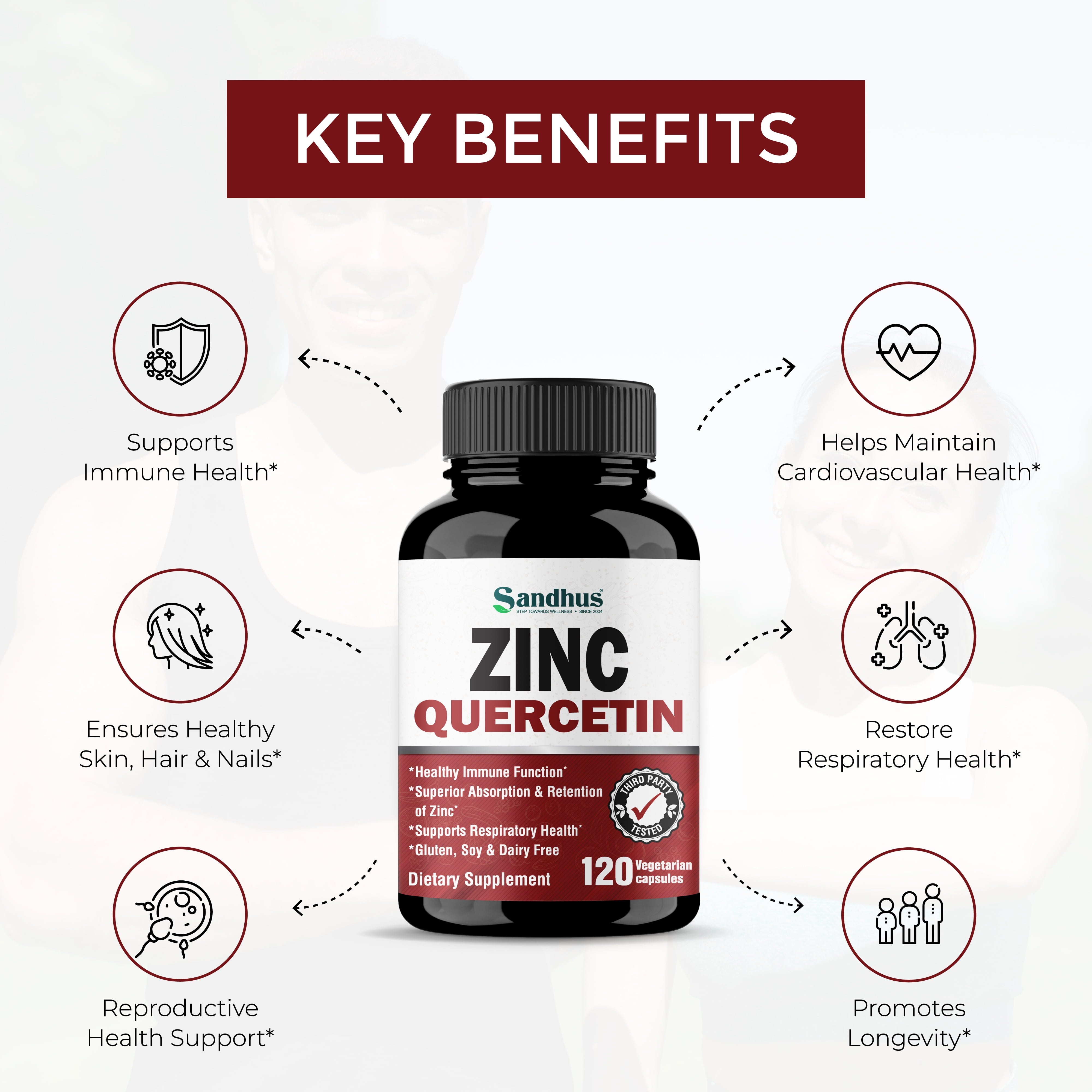 Zinc Quercetin, Dietary Supplements, 120 Vegetarian Capsules