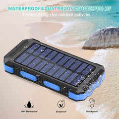 Solar Charger, 30000Mah USB C Portable Solar Power Bank with Dual USB/LED Flashlights, Waterproof External Backup Battery Pack Charger for Cellphone, Tablets and Electronic Device