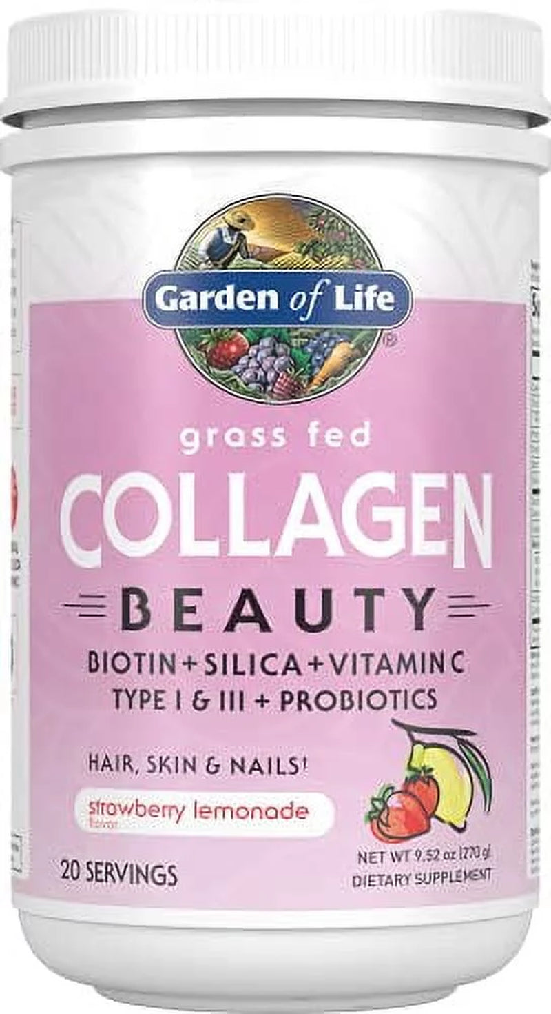 Grass Fed Collagen Beauty - Strawberry Lemonade, 20 Servings - Collagen Powder for Women Men Hair Skin Nails, Collagen Peptides Powder, Collagen Protein Hydrolyzed Collagen Su