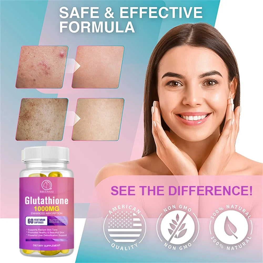 (2 Pack)  1000Mg Glutathione Pills 120 Pcs, Anti-Aging, Anti-Wrinkle, Protect Liver Health & Skin Care Capsules