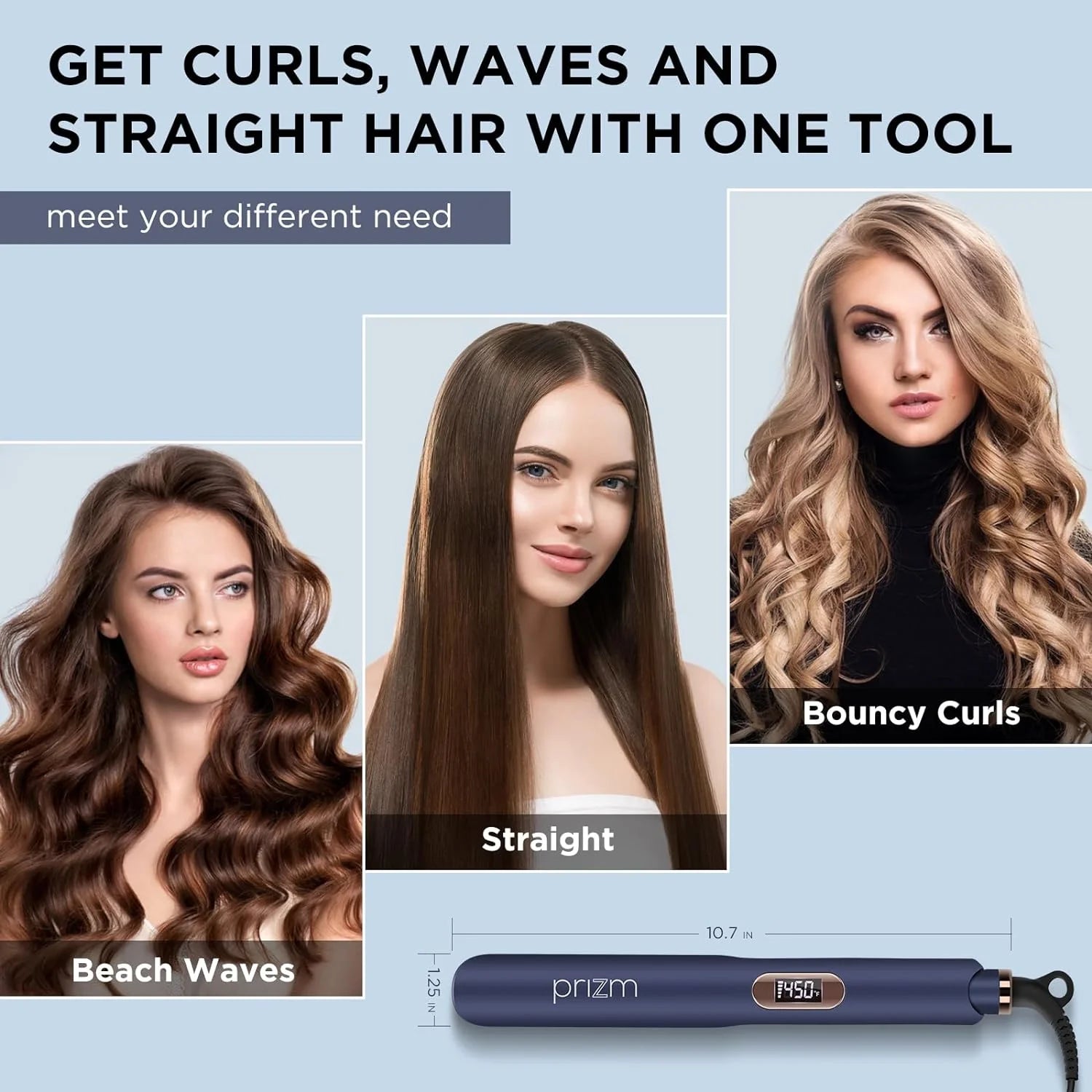 1.25 Hair Straightener & Curler 2 in 1, Tourmaline Ceramic Flat Iron for All Hair Types, Fast Heating, LCD Temp Display, 60 Min Auto Shut Off, Ionic Hair Care