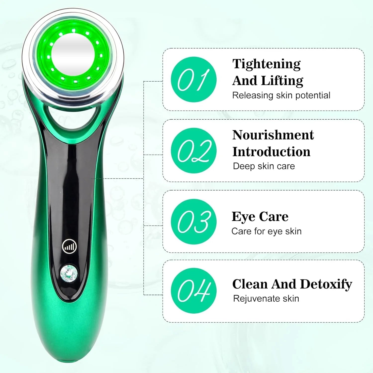 Skin Care Tool, Red Light Therapy for Face, 4-In-1 Facial Wand, Deep Clean, Nourishment, Firming, Eye Skin Care, Multi-Functional Face Tightening Machine for Skin High Frequency Facial Machine, Green