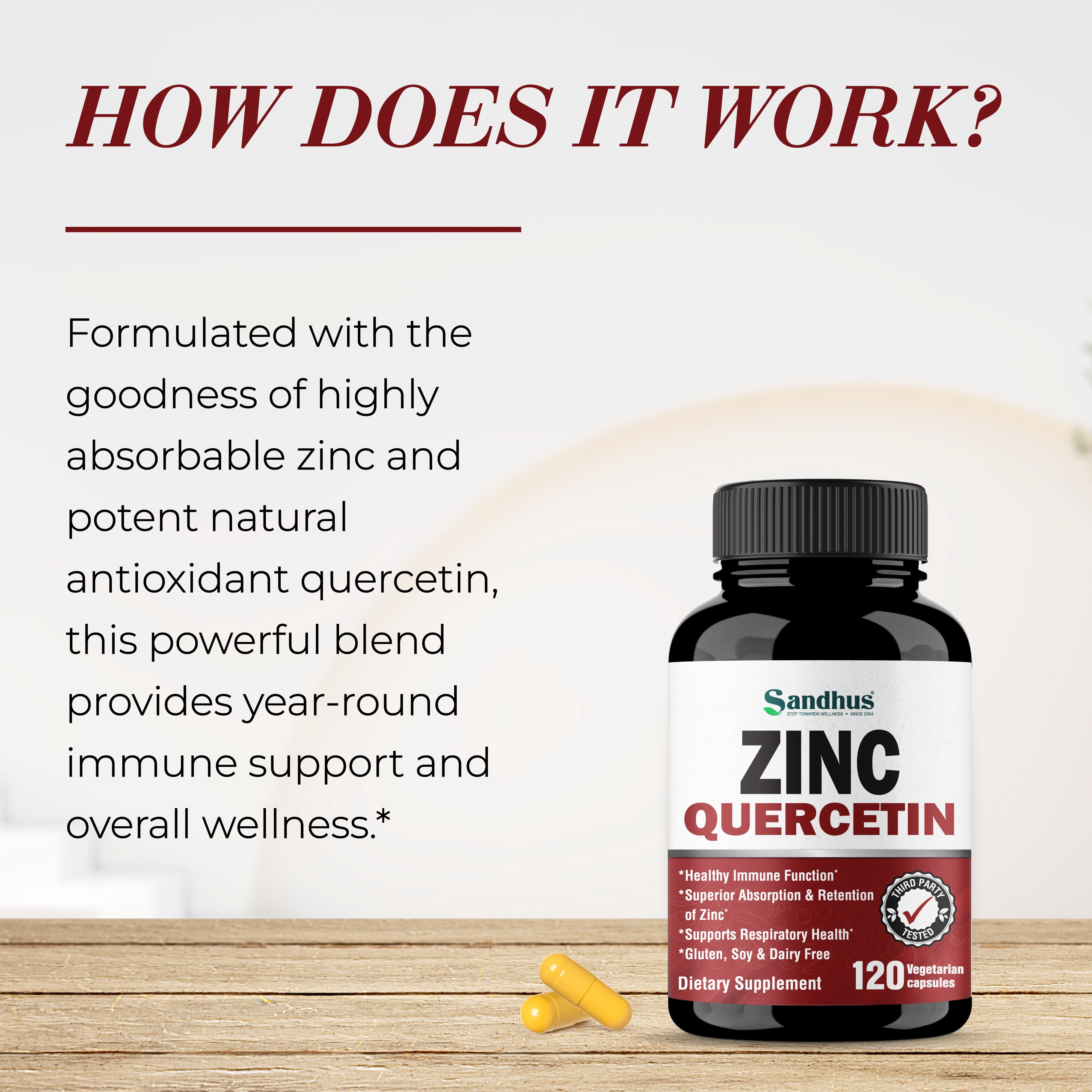 Zinc Quercetin, Dietary Supplements, 120 Vegetarian Capsules