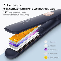 1.25 Hair Straightener & Curler 2 in 1, Tourmaline Ceramic Flat Iron for All Hair Types, Fast Heating, LCD Temp Display, 60 Min Auto Shut Off, Ionic Hair Care