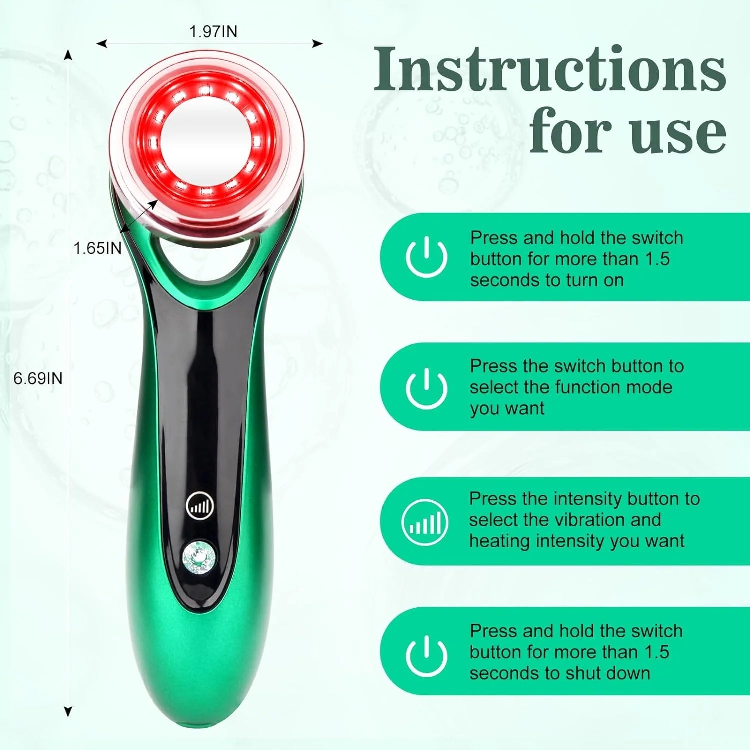 Skin Care Tool, Red Light Therapy for Face, 4-In-1 Facial Wand, Deep Clean, Nourishment, Firming, Eye Skin Care, Multi-Functional Face Tightening Machine for Skin High Frequency Facial Machine, Green