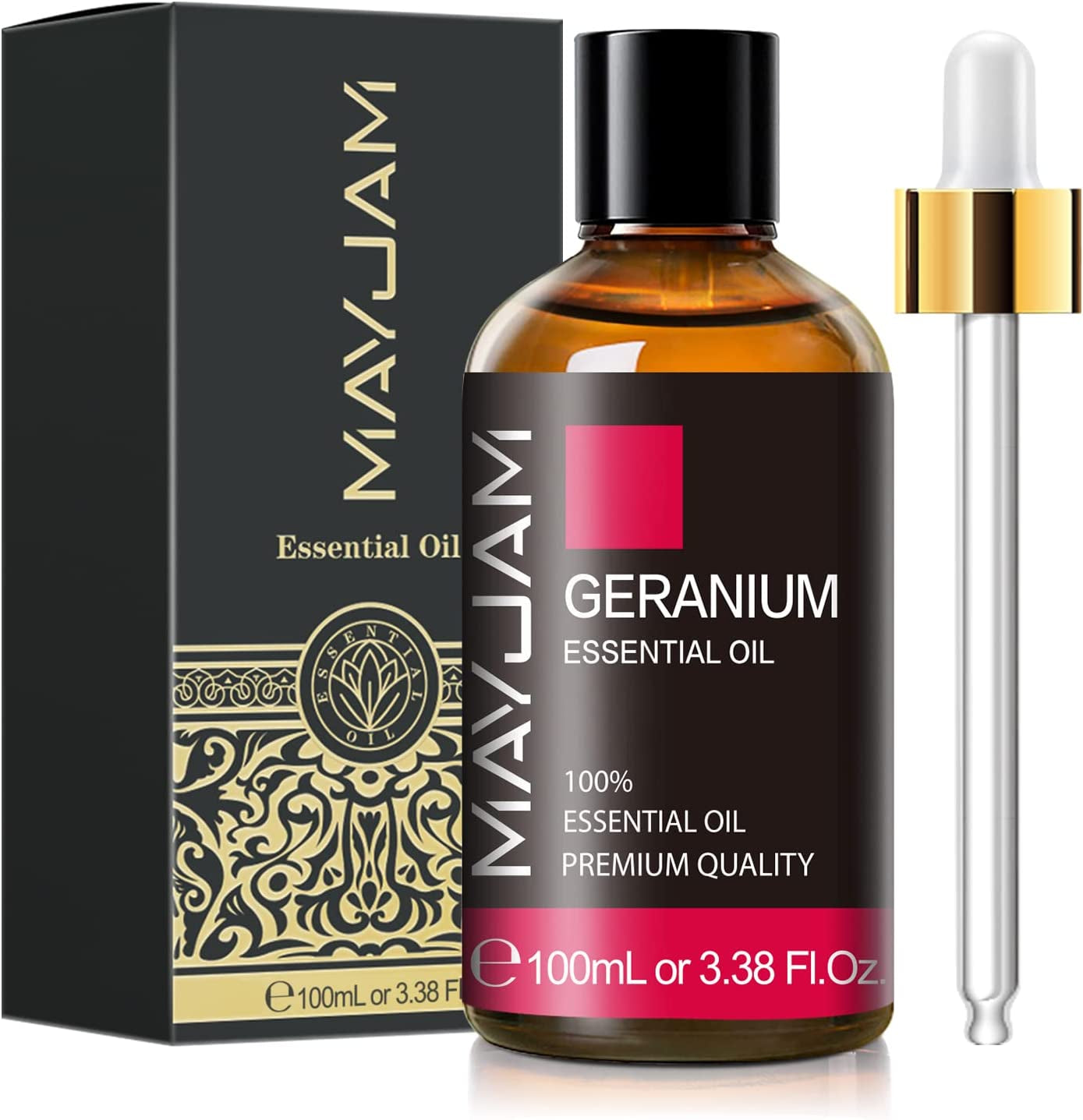 Geranium Essential Oil,  Pure Essential Oils for Diffusers, Massage, Geranium Oil for Soap Candle Making, Huge 3.38FL.OZ Bottle