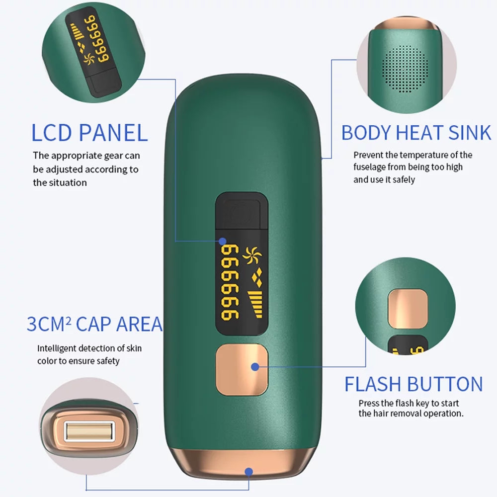 Laser Hair Removal for Women and Men with Cooling System，Upgraded to 990,000 Flashes Hair Removal Device on Facial Legs（Green）