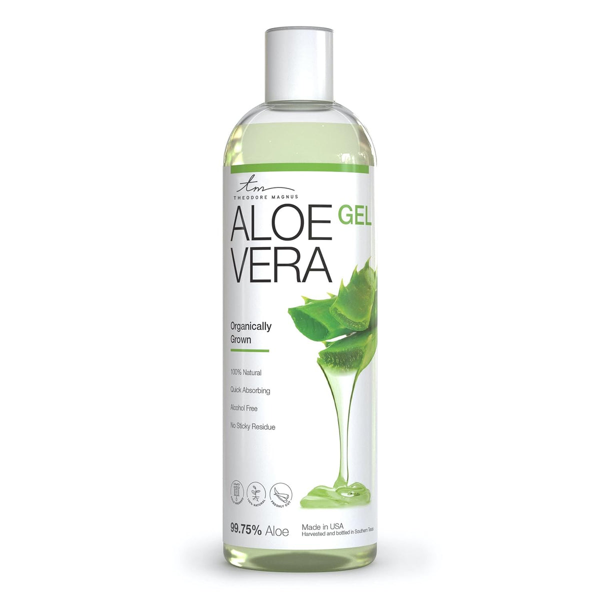 Organic Cold Pressed Aloe Vera Gel - Great for Skin and Hair - Sun Burn Relief, Moisturizing, Dry Skin, Acne, Razor Bumps, and More - Grown and Bottled in US - 12 Fl Oz