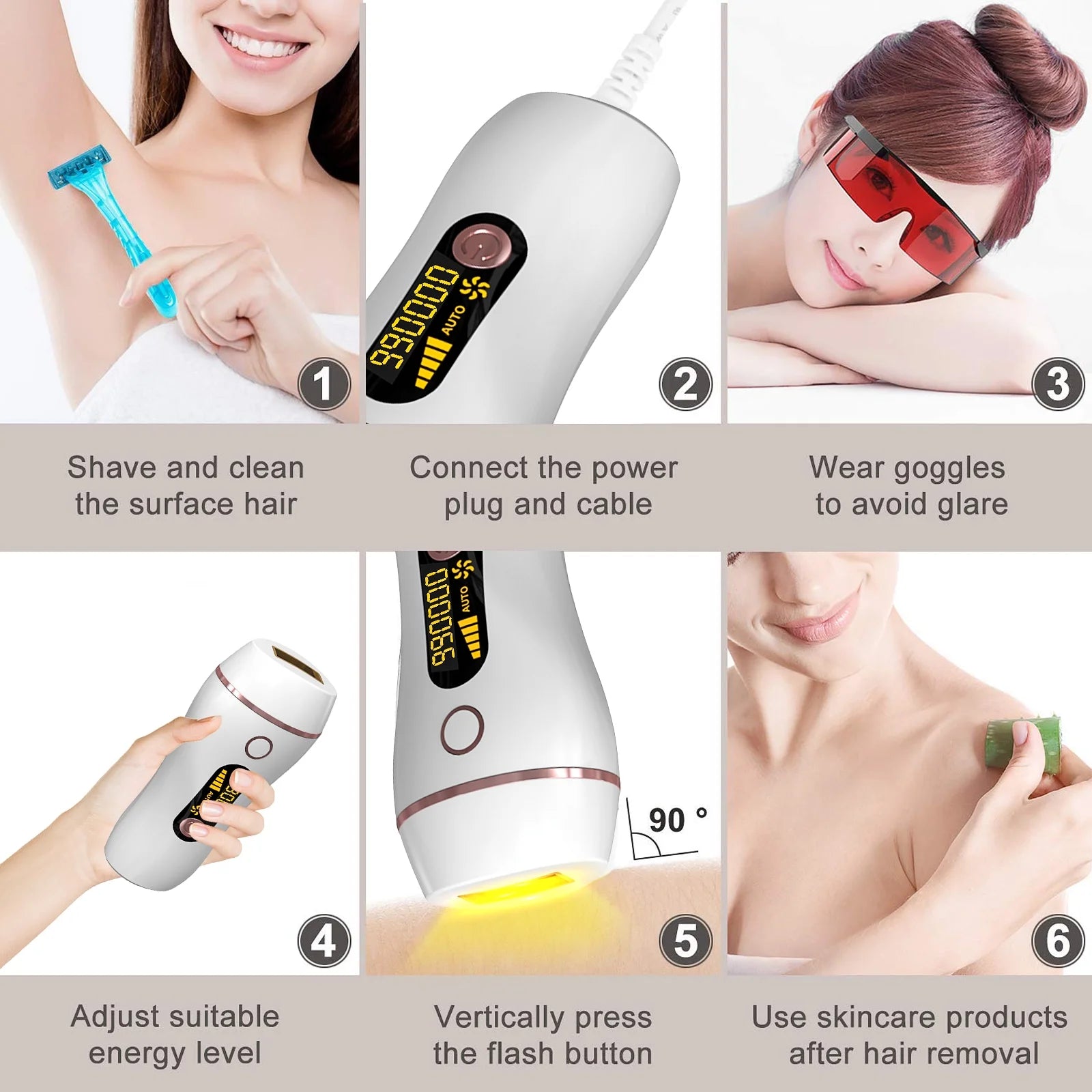 IPL Laser Hair Removal Device, 2-In-1Painless Hair Remover for Women and Men, 5 Modes with Razor & Goggles