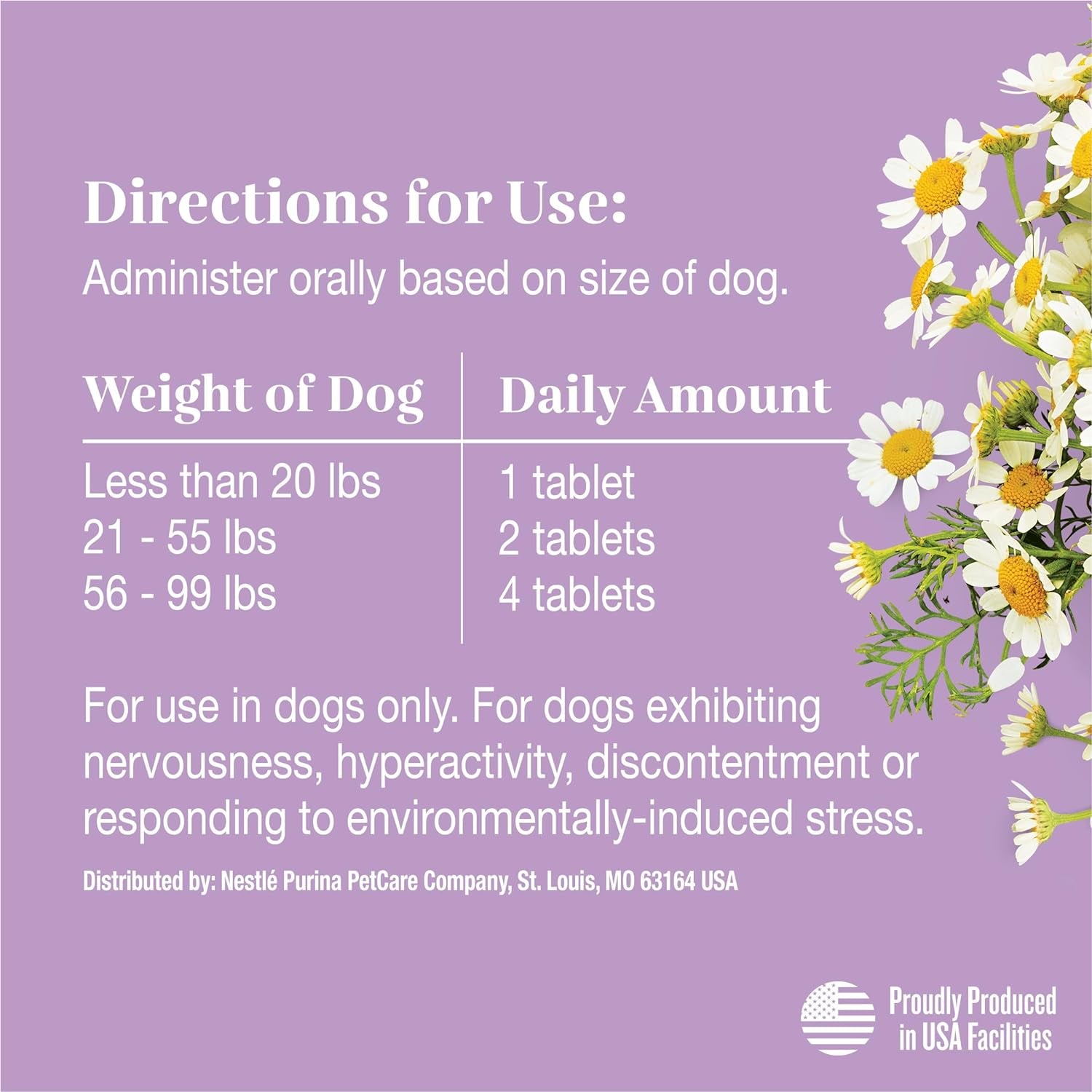 Dog Supplements for Dog Stress and Anxiety Relief by Purina, Calming, Chewable Tablet with Chamomile - 4.23 Oz. Canister