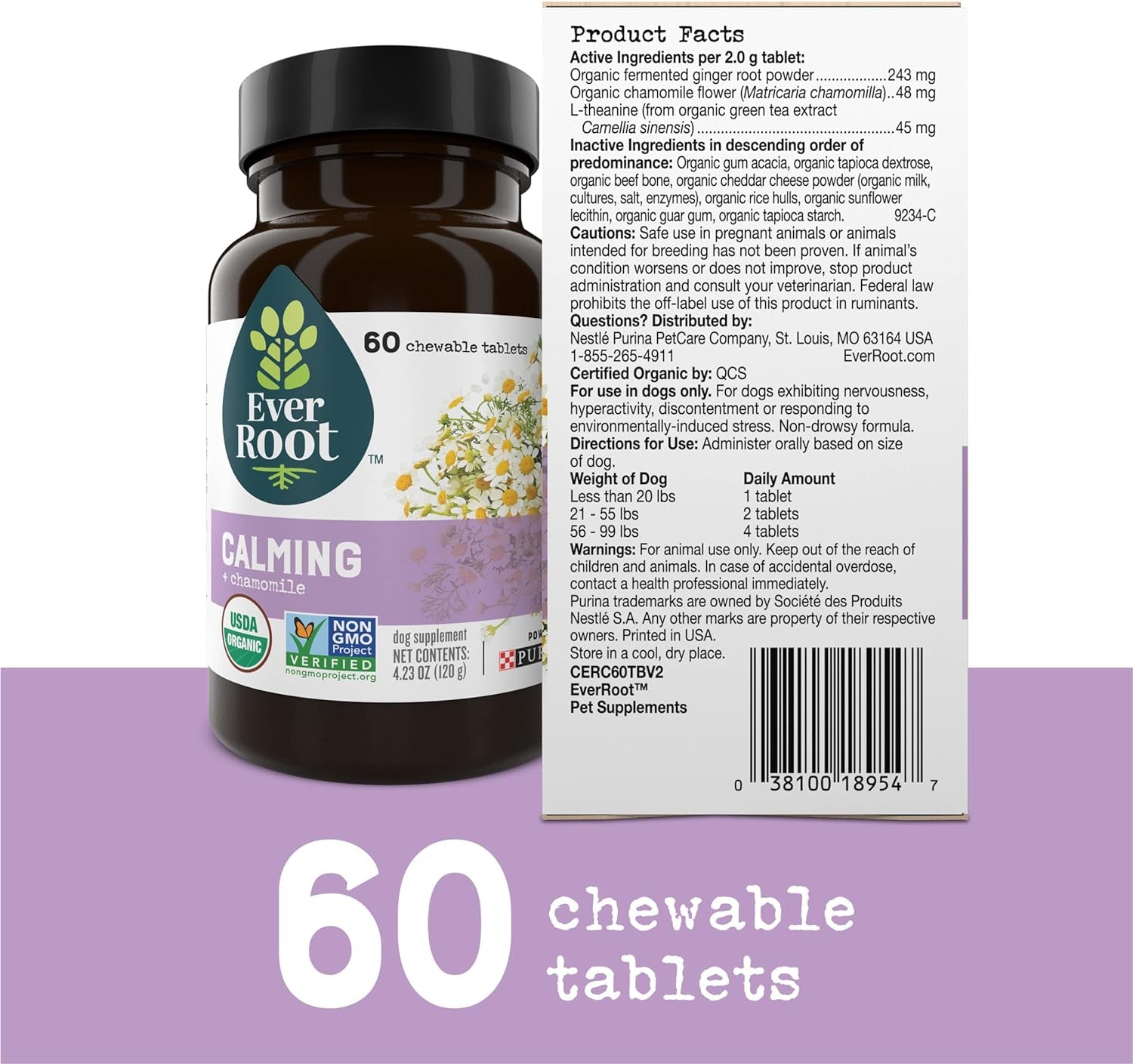 Dog Supplements for Dog Stress and Anxiety Relief by Purina, Calming, Chewable Tablet with Chamomile - 4.23 Oz. Canister