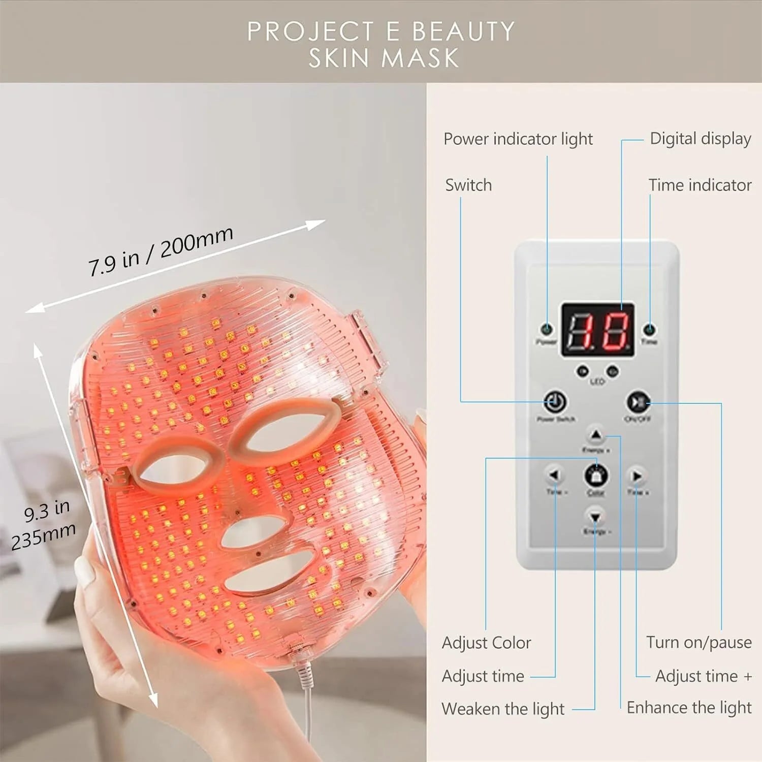 Led Face Mask Light Therapy,  Red Light Therapy for Face, 7 Colors LED Facial Skin Care Mask for Women Skin Care at Home