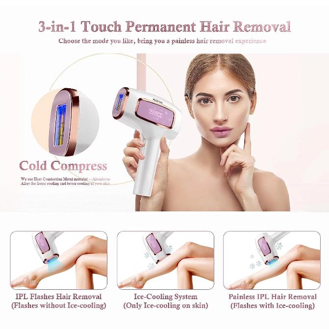 REDFMG IPL Laser Hair Removal for Women, 999,999 Flashes, 5 Levels Adjustable, Pink