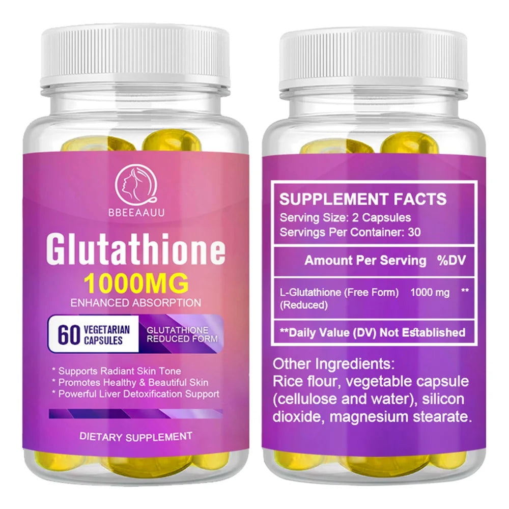 (2 Pack)  1000Mg Glutathione Pills 120 Pcs, Anti-Aging, Anti-Wrinkle, Protect Liver Health & Skin Care Capsules