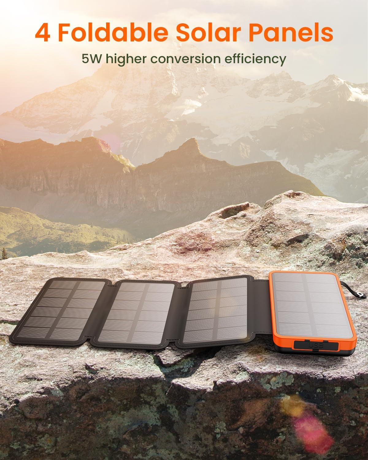 Solar Charger Power Bank 25000Mah - 3A Fast Charge Solar Phone Charger PD QC 3.0 Battery Pack with 4 Solar Panels, 3 USB Ports for Smartphones Tablets Outdoor Camping Hiking