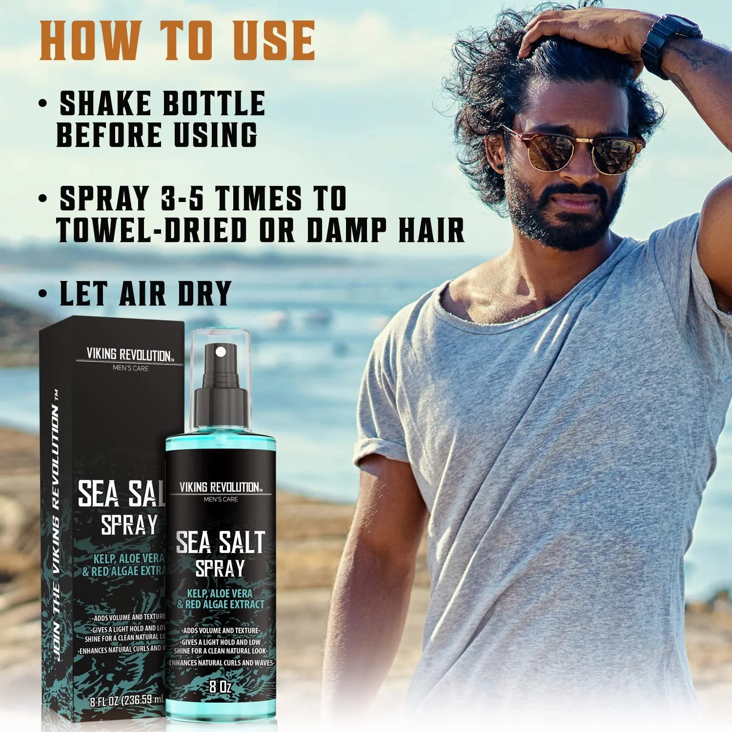 Sea Salt Spray for Hair Men - Hair Texturizing Spray with Kelp, Aloe Vera and Red Algae Extract - Surf Spray to Add Volume and Texture Sea Salt Spray for Men Beach Hair Spray - 8Oz