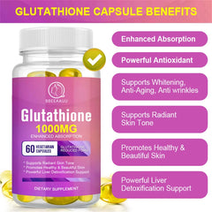 (2 Pack)  1000Mg Glutathione Pills 120 Pcs, Anti-Aging, Anti-Wrinkle, Protect Liver Health & Skin Care Capsules