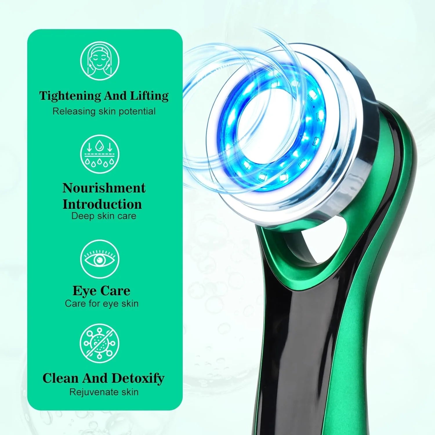 Skin Care Tool, Red Light Therapy for Face, 4-In-1 Facial Wand, Deep Clean, Nourishment, Firming, Eye Skin Care, Multi-Functional Face Tightening Machine for Skin High Frequency Facial Machine, Green