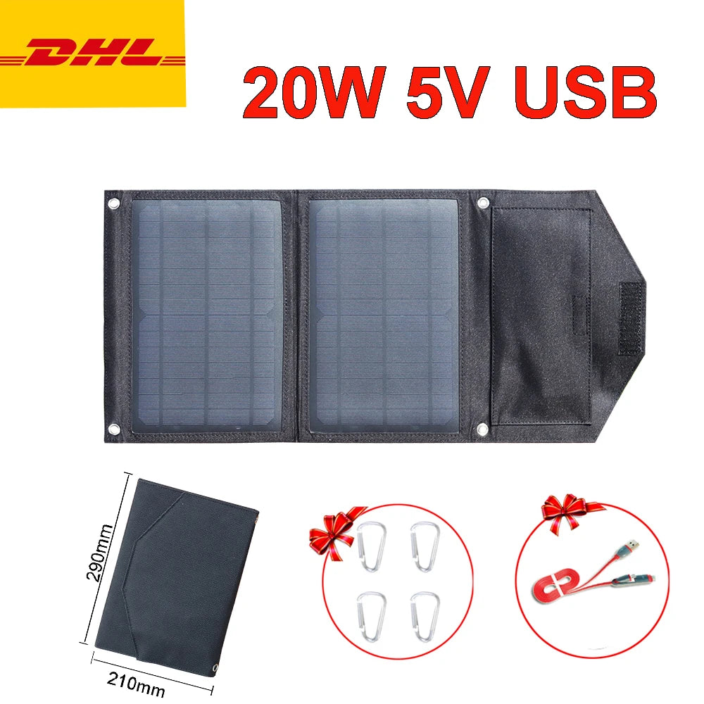 40W Foldable Solar Panel 5V Usb Portable Solar Mobile Phone Charger Power Bank Camping Hiking Backpack Outdoor DHL