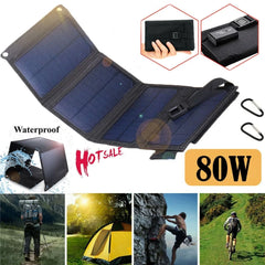 80W Solar Panel, Foldable, for Portable Power Station Generator, Iphone, Ipad, Laptop, USB Port, for Outdoor Camper RV Travel