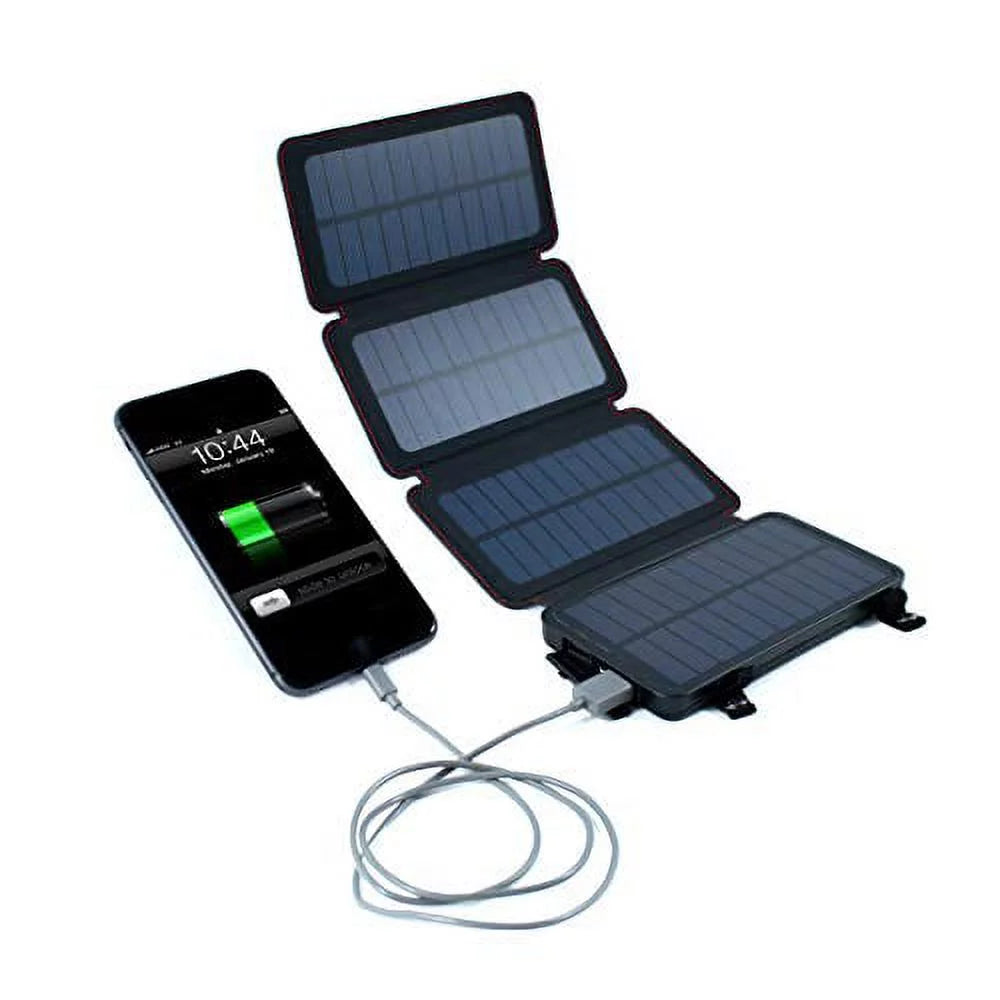 Quadrapro Solar Power Bank - 5.5W Solar 4-Panel Wireless Cell Phone Charger Compatible with Iphone, Android, Dual USB Power Bank Battery & Flashlight, Magnetic Mounts, Hanging Loops & Carabi