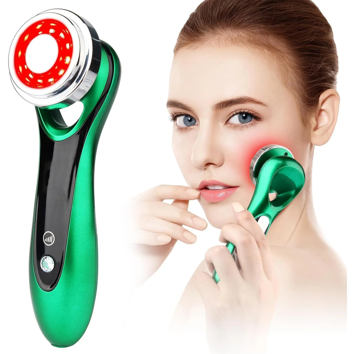 Skin Care Tool, Red Light Therapy for Face, 4-In-1 Facial Wand, Deep Clean, Nourishment, Firming, Eye Skin Care, Multi-Functional Face Tightening Machine for Skin High Frequency Facial Machine, Green